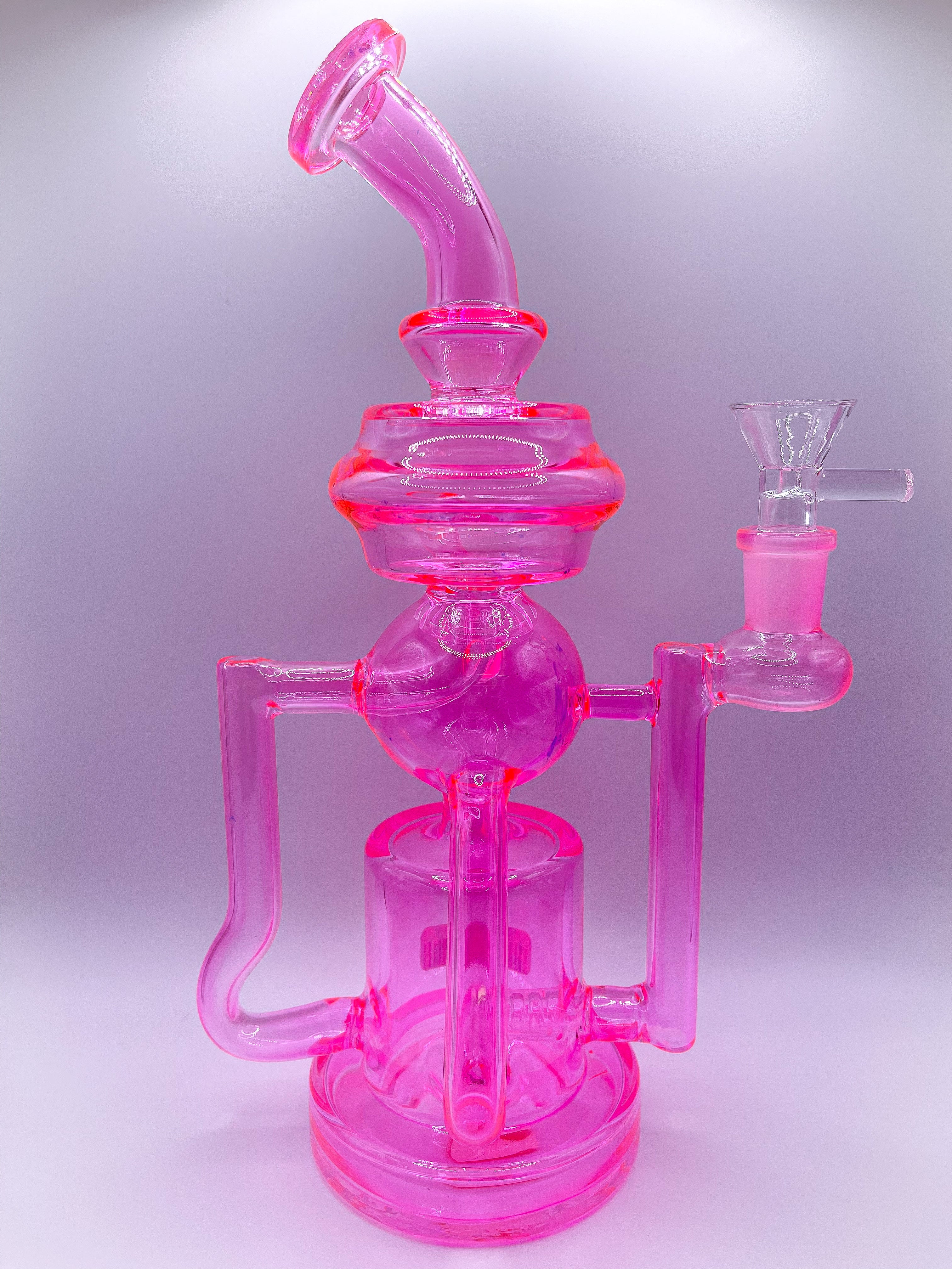 5" Clear Neon Pink Recycler Bong - HQD Tech Store