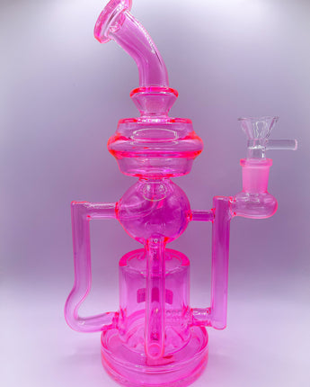 5" Clear Neon Pink Recycler Bong - HQD Tech Store