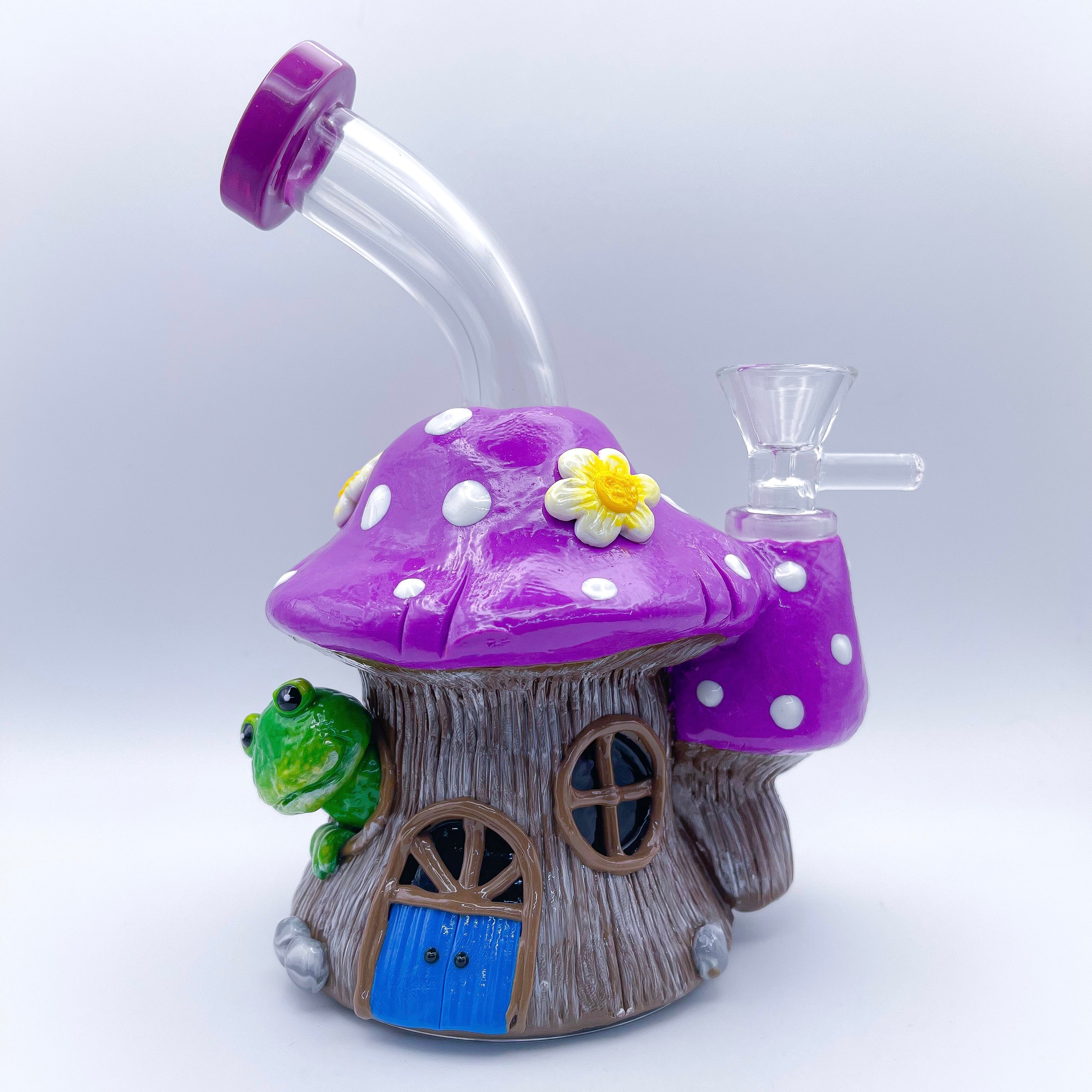 7'' 3D Mushroom Dab Rig Glass Bong Frog House - HQD Tech Store