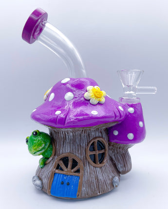 7'' 3D Mushroom Dab Rig Glass Bong Frog House - HQD Tech Store