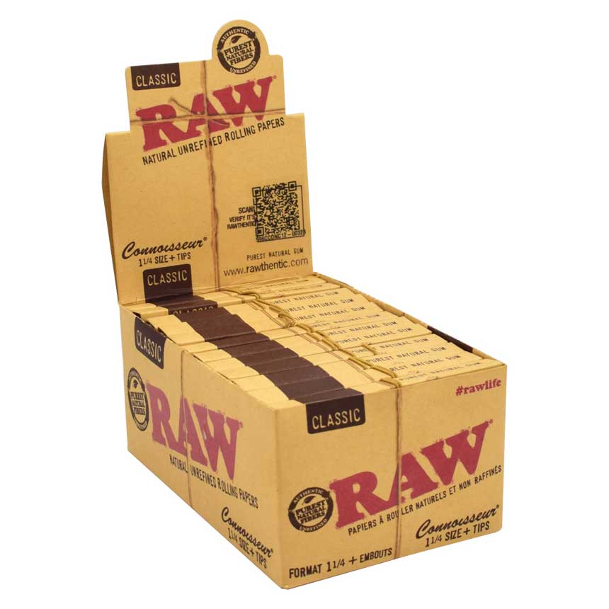 RAW Classic Connoisseur Rolling Papers  1-1/4″ + Tips - HQD Tech Store